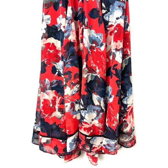 Just Taylor Women Sz 6 Red Navy Floral Dress Eyelet Stitching Sleeveless Midi E - Picture 6 of 13